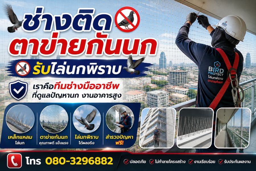 ติดตั้งตาข่ายกันนกบ้านพักอาศัย ป้องกันนกพิราบเข้าชายคา