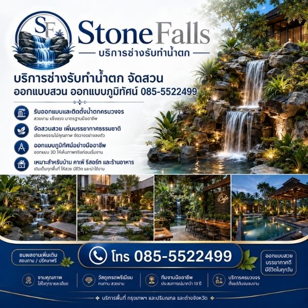 ผลงานรับทำน้ำตกและจัดสวนภูมิทัศน์ StoneFalls