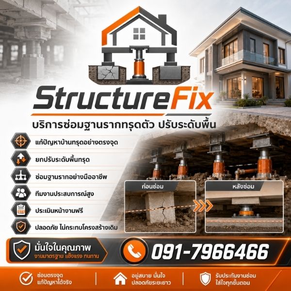 งานซ่อมฐานรากทรุดตัวและดีดบ้านโดย StructureFix