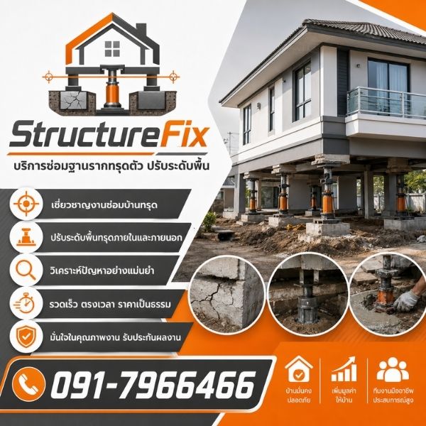 ผลงานซ่อมฐานรากและดีดบ้านจริง โดย StructureFix