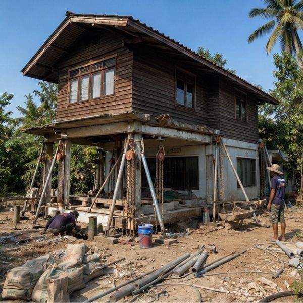 ยกบ้านหนีน้ำท่วม เสริมเสา โดย HouseLift