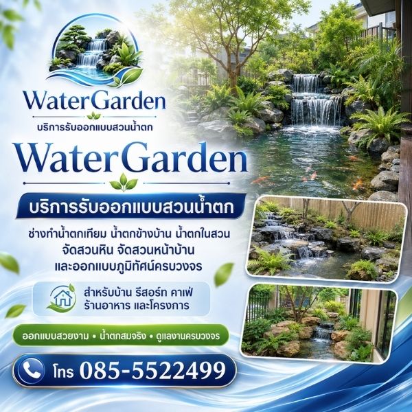 ทีมงาน WaterGarden รับออกแบบสวนน้ำตก จัดสวนมืออาชีพ